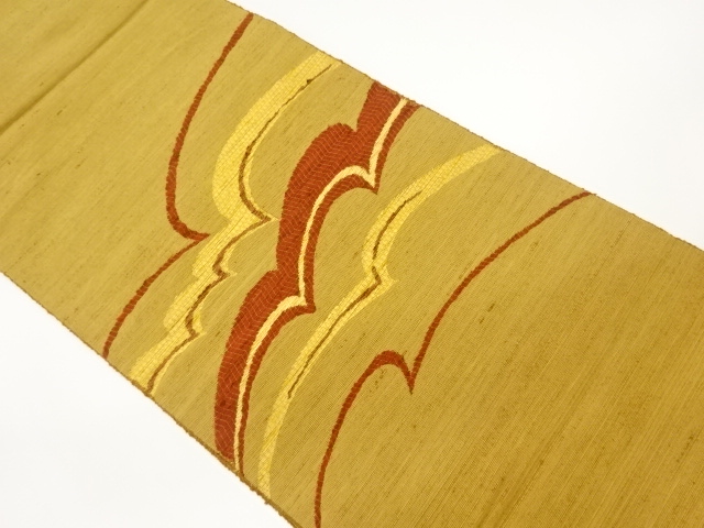 リサイクル　手織り紬曲線模様織出し名古屋帯